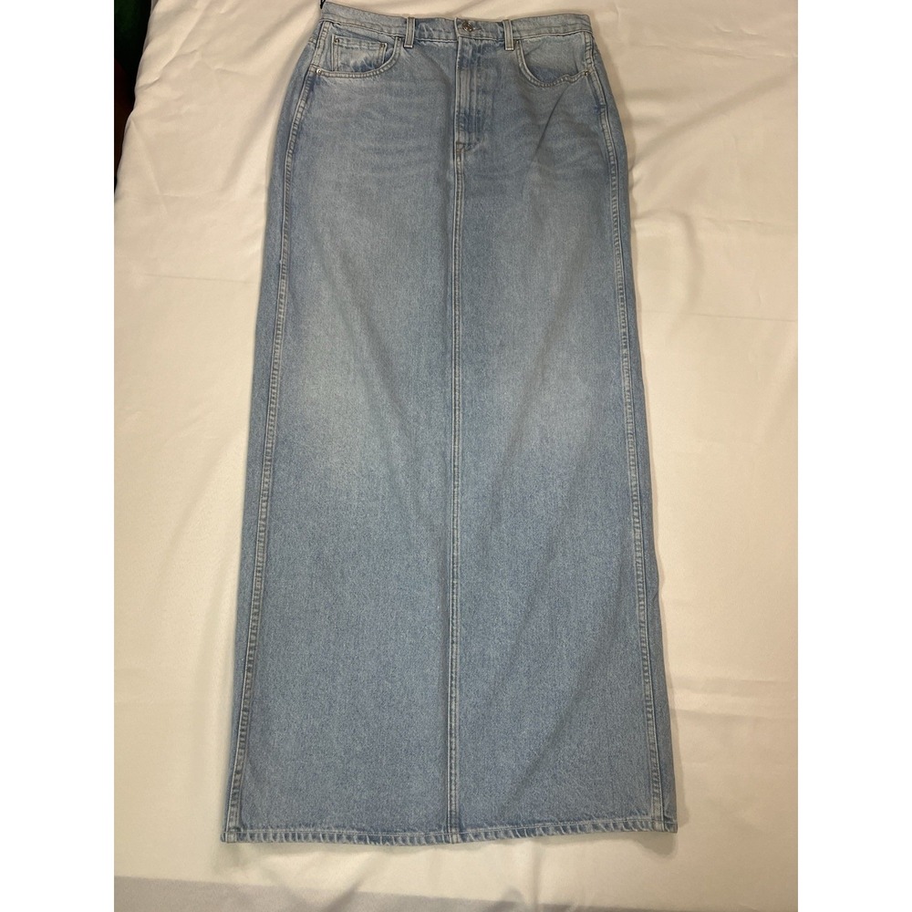 GRLFRND Amara Maxi Pencil Skirt Denim Back Slit Light Blue 31 Y2K Going Out